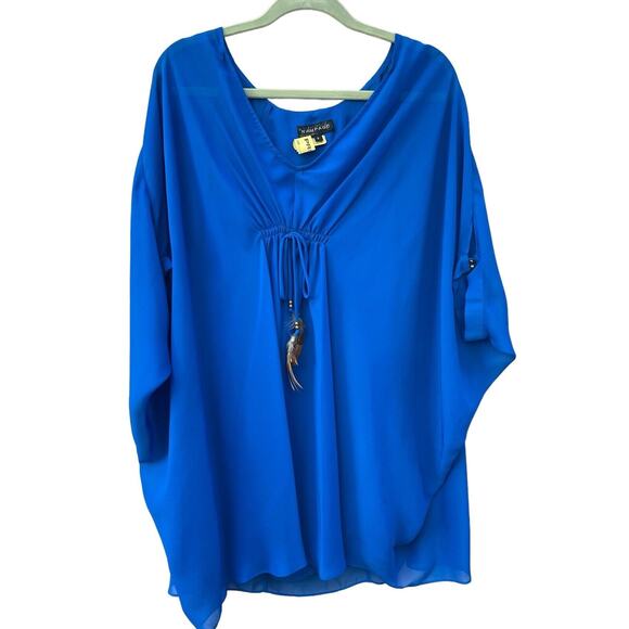 Rampage Blouse Women’s Sz Small Royal‎ Blue Dolman Short Sleeves Lined - Picture 1 of 9